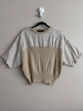 VTG 80s IB Diffusion Pearl Embroidered Linen Rayon Knit Top Large